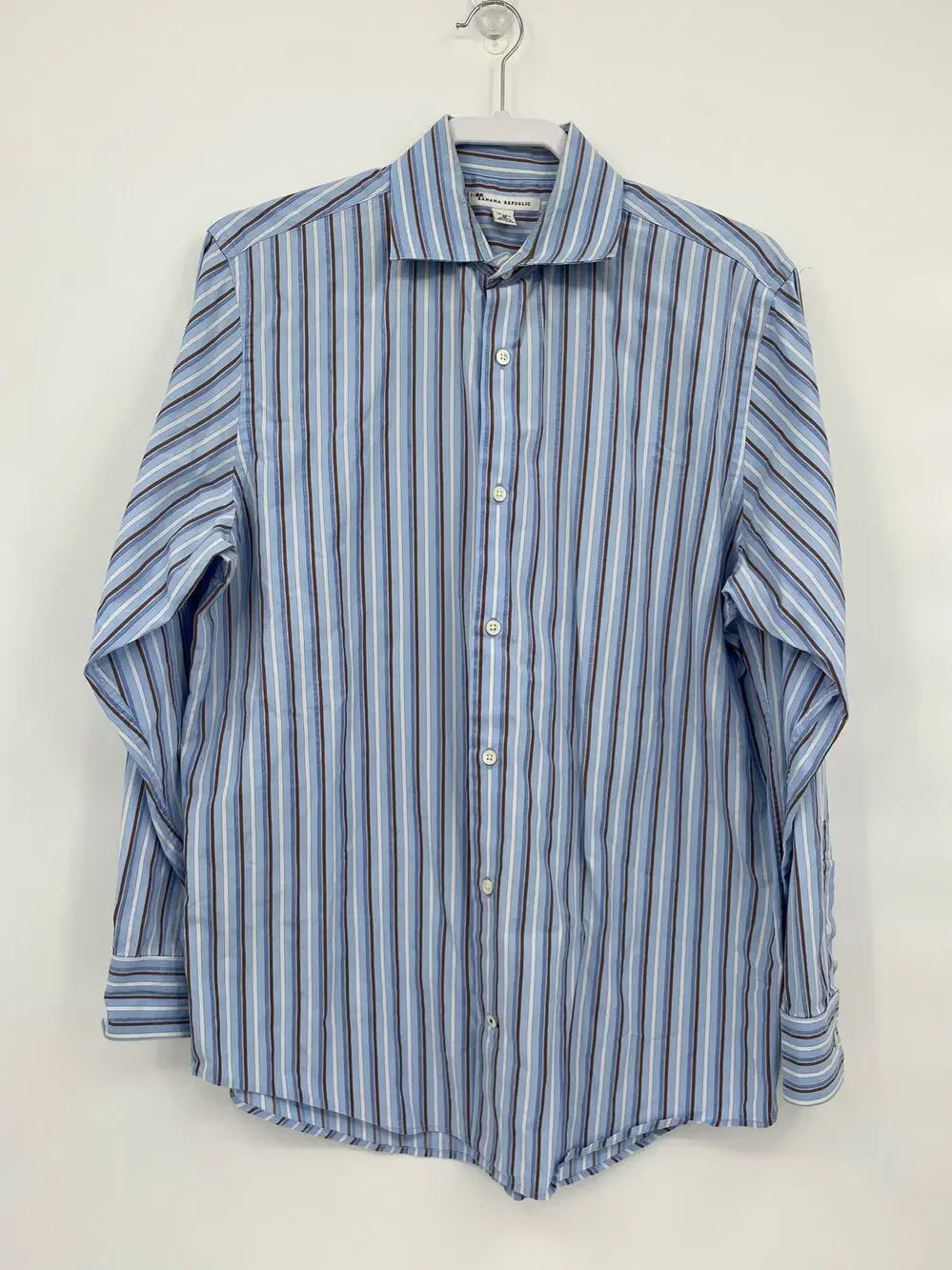 Banana Republic Long Sleeve Blue Stripe Button Down Shirt M 15-15 1/2